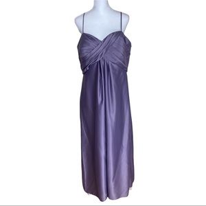 Bill Levkoff purple ruched spaghetti strap bridesmaids maxi floor length gown 16